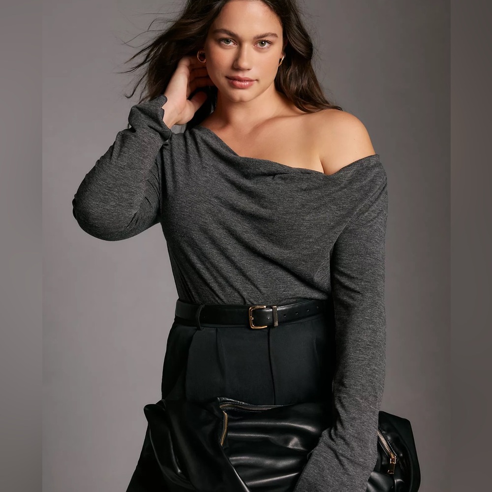 Anthropologie cowl neck grey long sleeve blouse